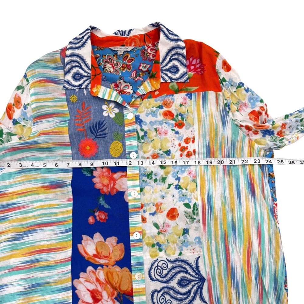 John Mark Tunic Button-Up Colorful Mixed Print Bo… - image 5